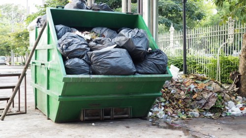 Recycled furniture materials being processed